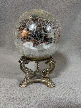 Vintage Godinger Silver-Plated Ornate Stand with Mercury Crackle Glass Sphere